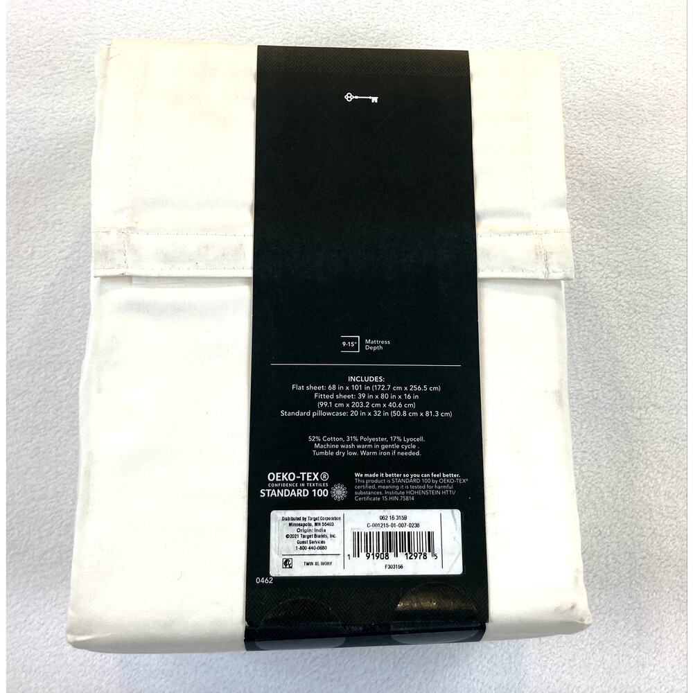 Twin XL Sheet Set 500 Thread Count  Ivory Threshold NWT - Picture 3 of 5